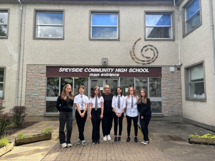 Speyside High School pupils celebrate exam success with HT Patricia Goodbrand