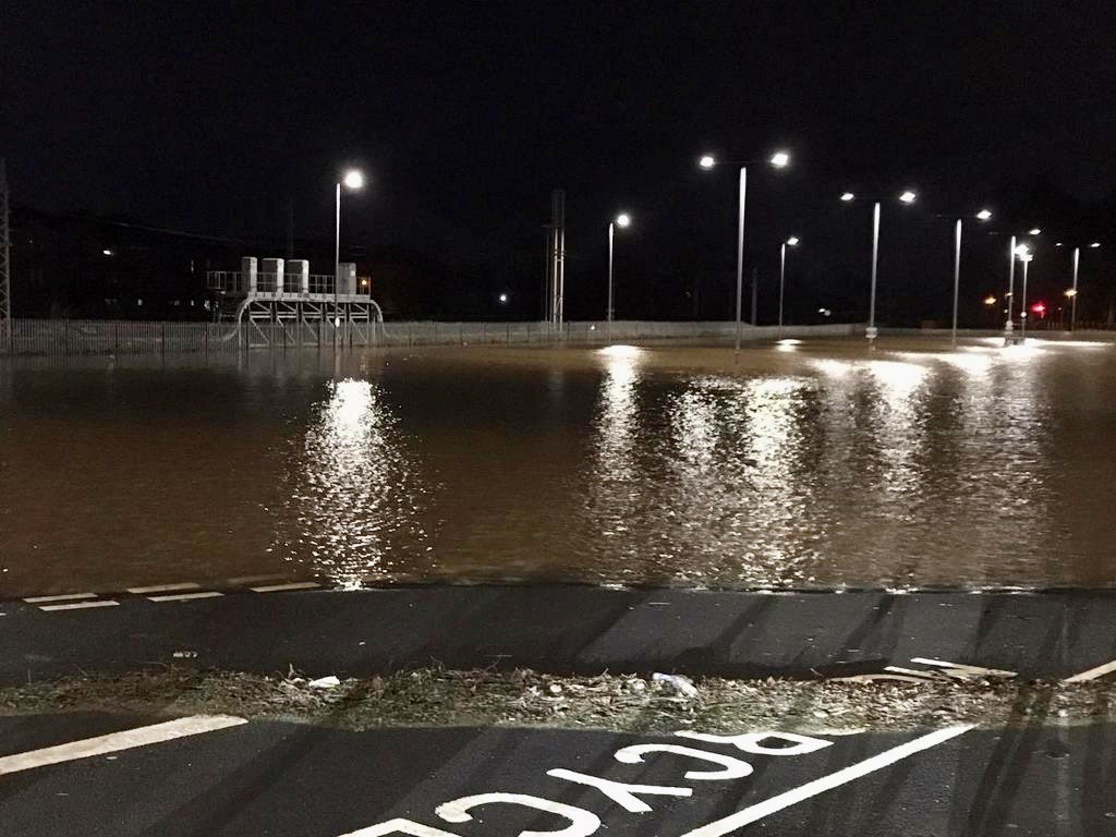 Storm Ciara flooding at Caldew Junction