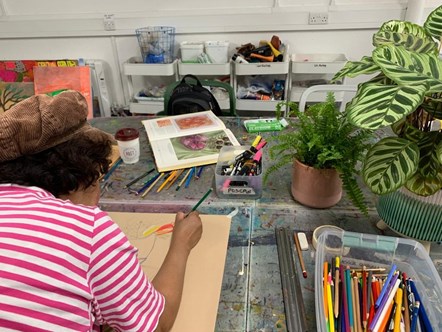 A painting session at Artbox's studio on the Bemerton Estate