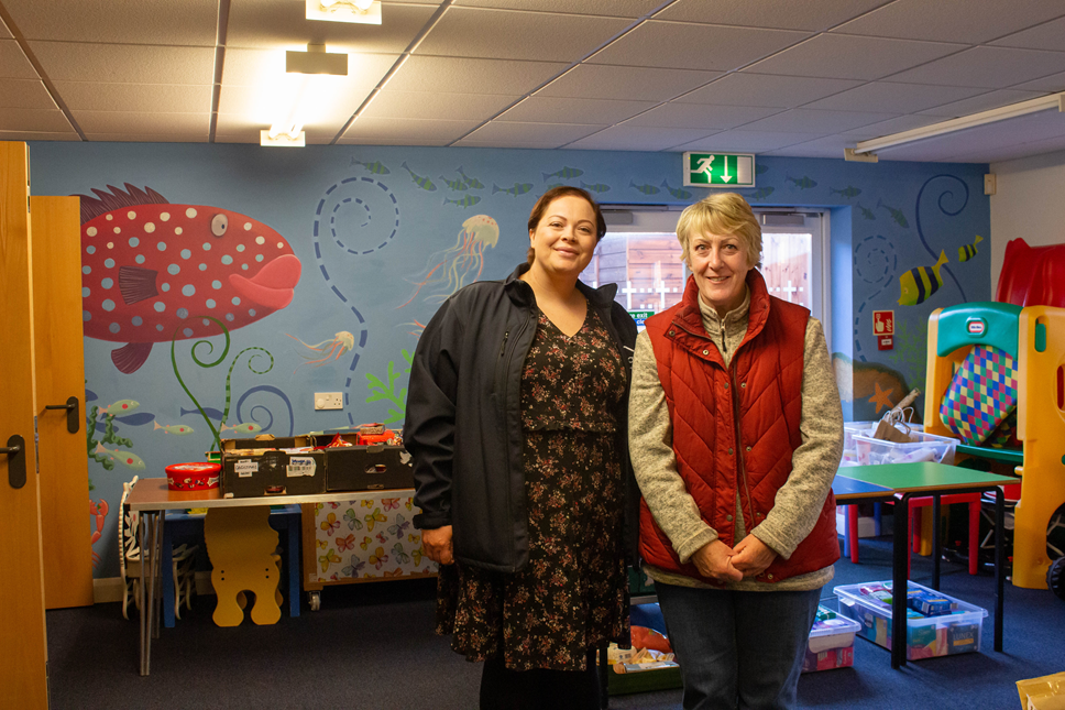 Alice Bagg of Magna with Tracy Hughs of Dorchester Food Bank