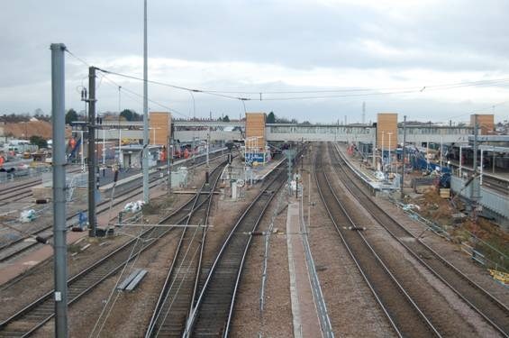 View from Thorpe Road bridge to Peterborough station: 18 Dec 2013