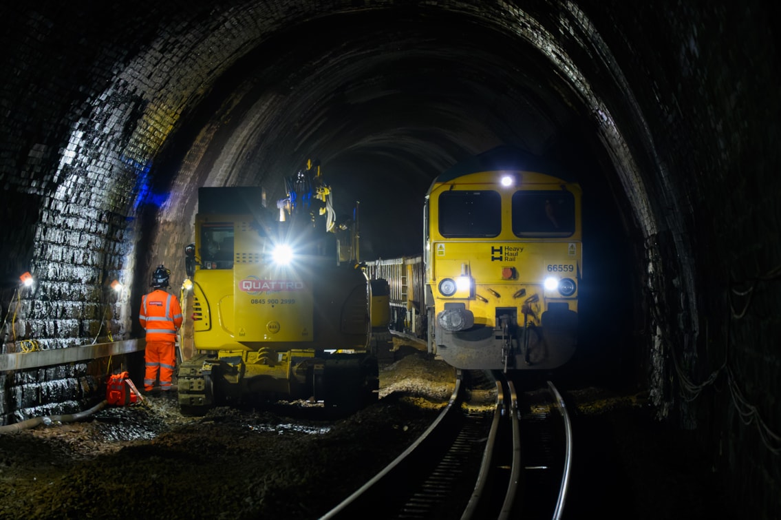 Freight maintenance train inside Eaves Tunnel September 2026