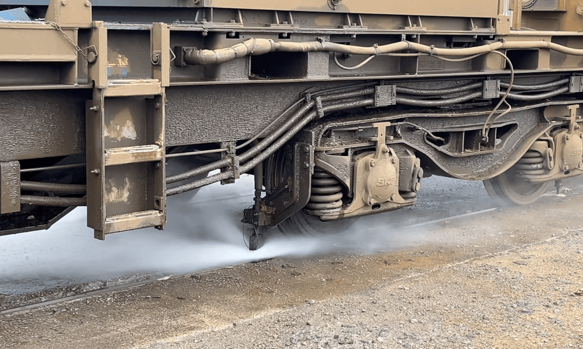 Treatment train water blasting railhead close up - Network Rail