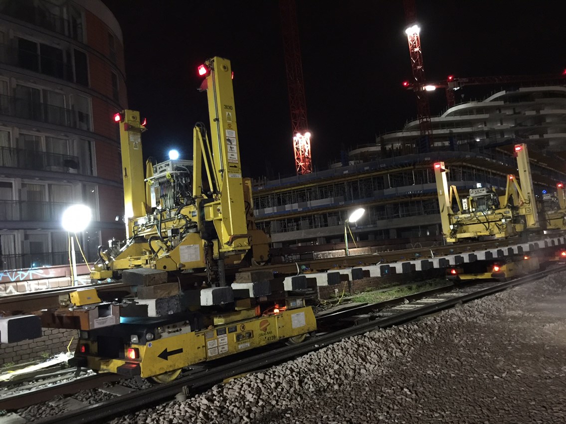 Battersea: Battersea - track panels are moved into position using moveable gantires called PEM LEMs