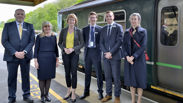 Rail Minister at Okehampton station with colleagues from Network Rail, GWR and Devon County Council