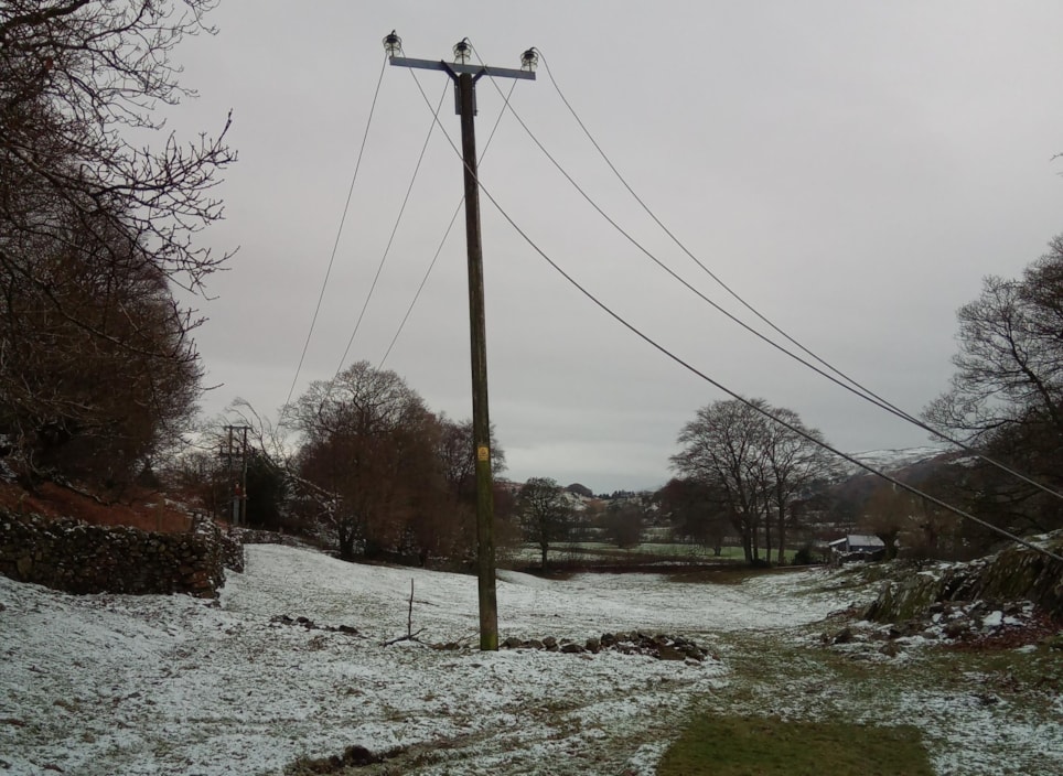 A section of the power network in Coniston impacted during Storm Arwen