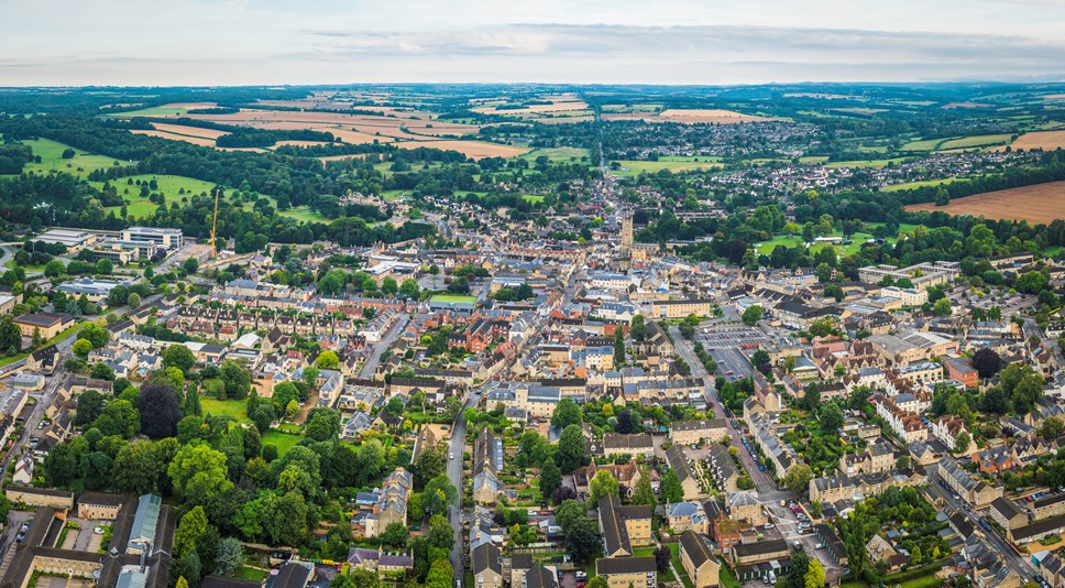 Aerial shot of Cirencester