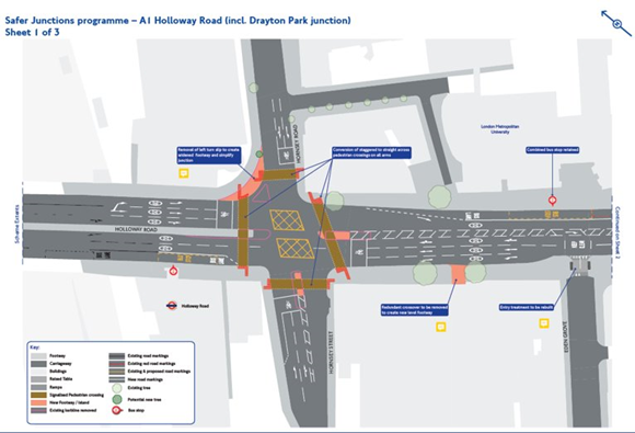 Construction work to start on key safety improvements to junctions along the A1 Holloway Road: Holloway Road Safer Junctions Works Phase 1’