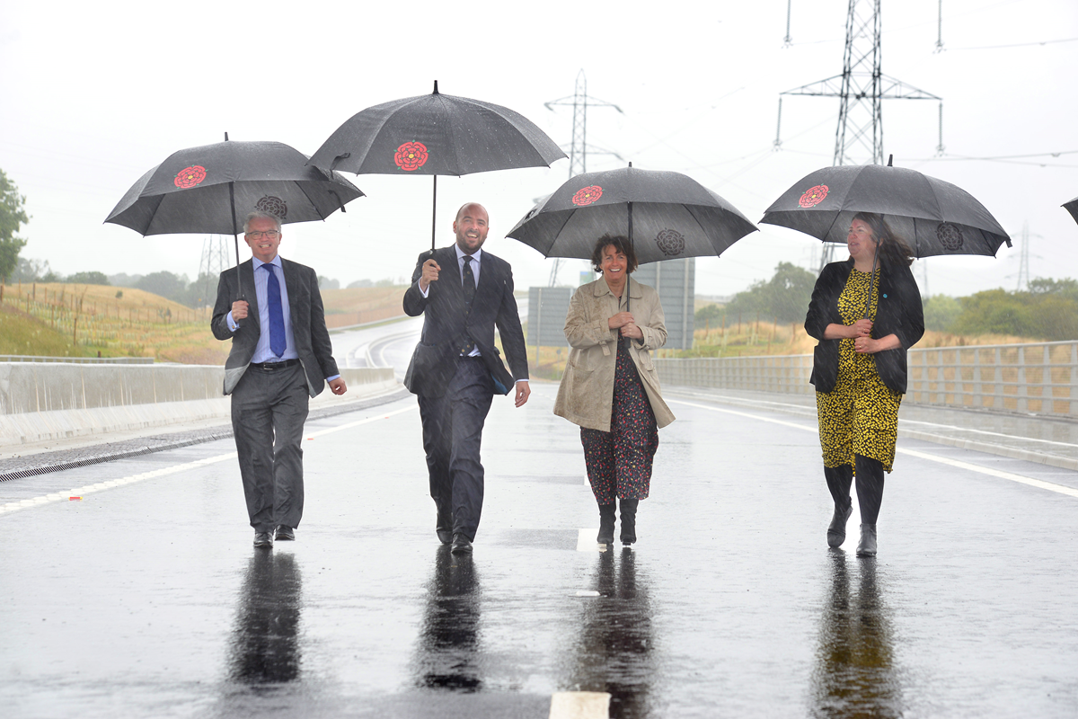 Left to right: Mark Menzies MP, Roads Minister Richard Holden, CC Phillippa Williamson and Nicola Elsworth (Homes England)