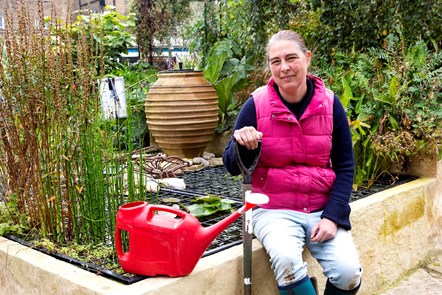 Liz McAllister, Chief Executive at Freightliners, poses in front of the new ornamental garden