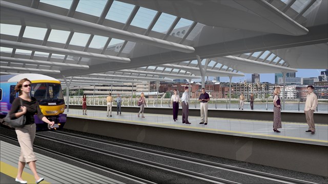 Blackfriars Station Platforms: View from the platforms of the new Blackfriars station (part of the Thameslink Programme)