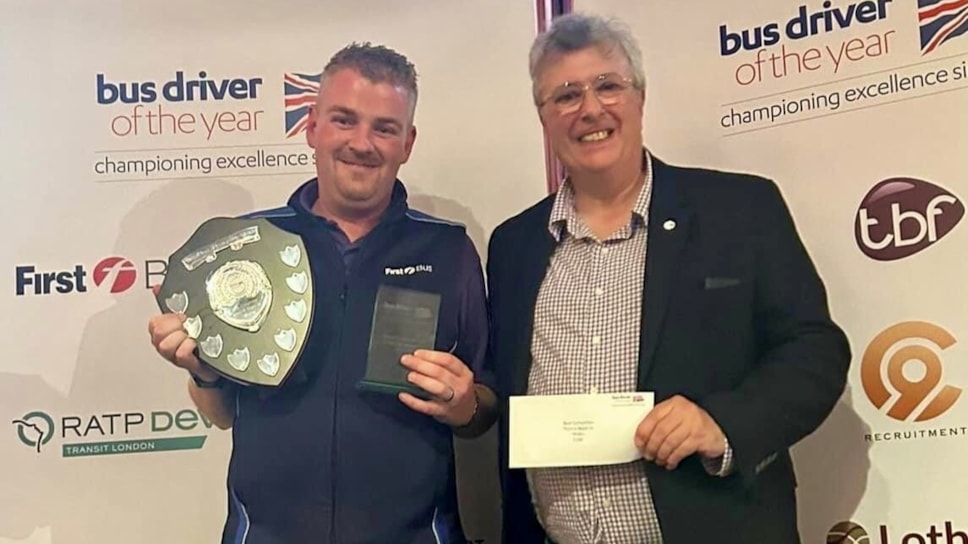 Swansea bus driver Daryl Jones (left) has been named Wales’ best bus driver at the UK Bus Driver of the Year competition held at the weekend n Blackpool. Pictured with Phil Smith, the Chairman