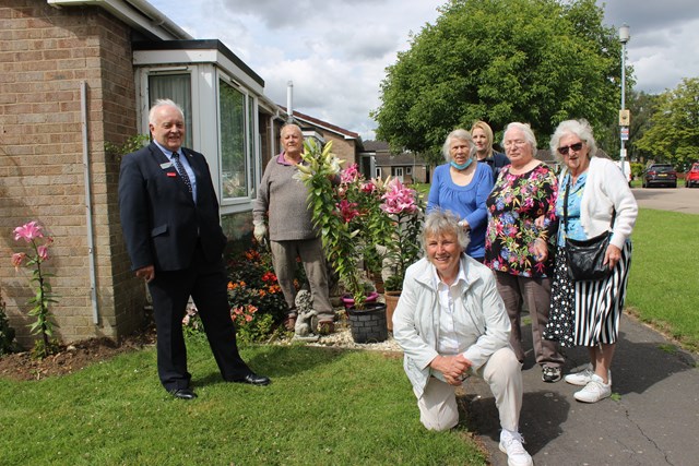 Cllr Barry Dobson with residents Ray Maidens, Jennifer Brooks, Rosemary Nightingale,  Gillian Tresidder, Jill Bellamy and SKDC sheltered housing officer Katie Askew (rear)