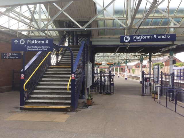 Bridlington station - stairs to footbridge. Credit: Northern