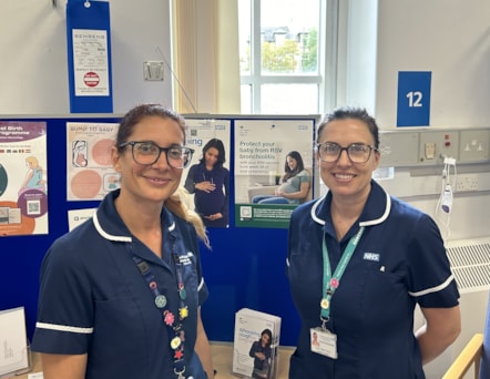 Michelle Littlejohn and Nicola Bottomley in the vaccination area at the RLI UHMBT 2024 2