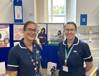 Michelle Littlejohn and Nicola Bottomley in the vaccination area at the RLI UHMBT 2024 2