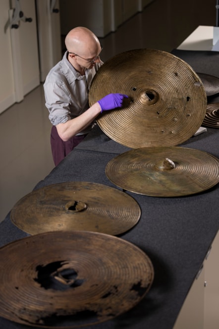 National Museums Scotland curator Dr Matthew Knight with the Bronze Age shields. Photo © Duncan McGlynn (8)
