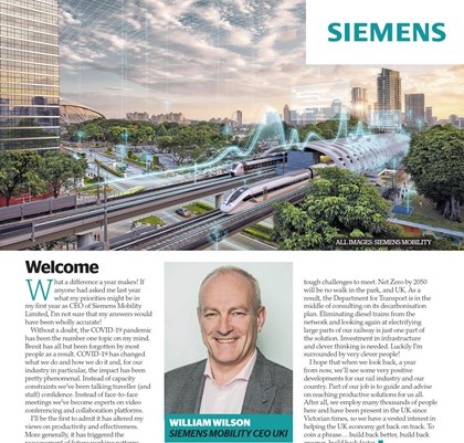 New supplement in RAIL magazine for Siemens Mobility: Siemens cover intro crop