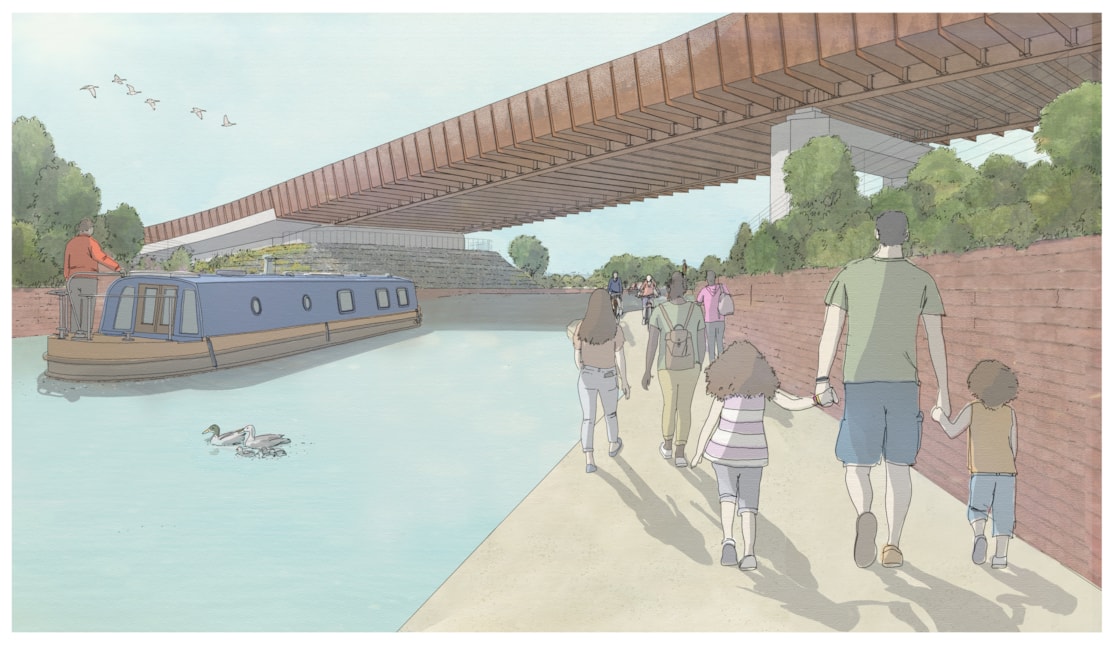 749-Saltley viaduct - Perspective eye-level sketch view from Towpath SV-4966x2860-e5f3faf