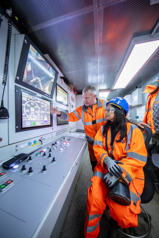 HS2 TBM Sushila Hirani visit 6: Sushila Hirani, a local schoolteacher who was chosen by a local school to have a HS2 TBM named after her, visits TBM Sushila to see progress as the tunnelling neared completion.