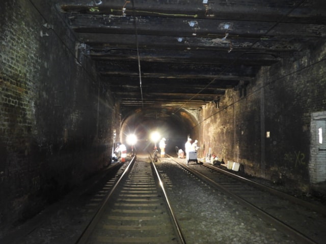 Under the bridge, looking towards the tunnel beyond