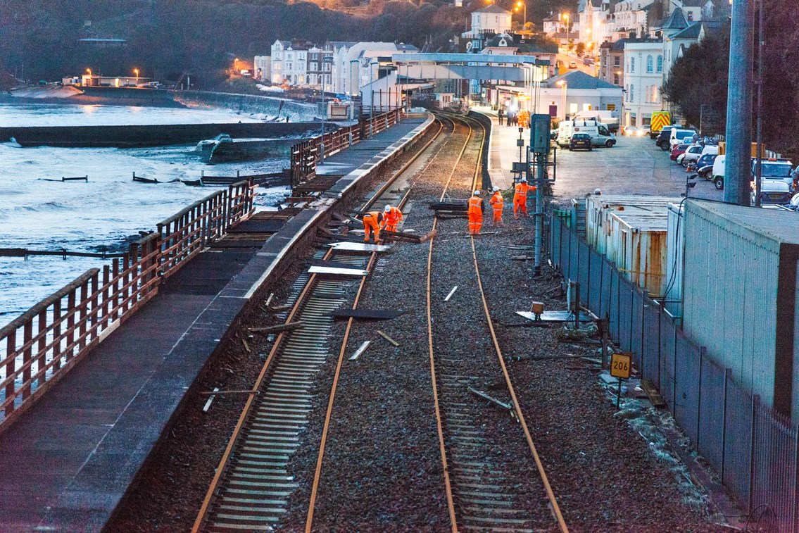 Damage to the railway at Dawlish in Devon