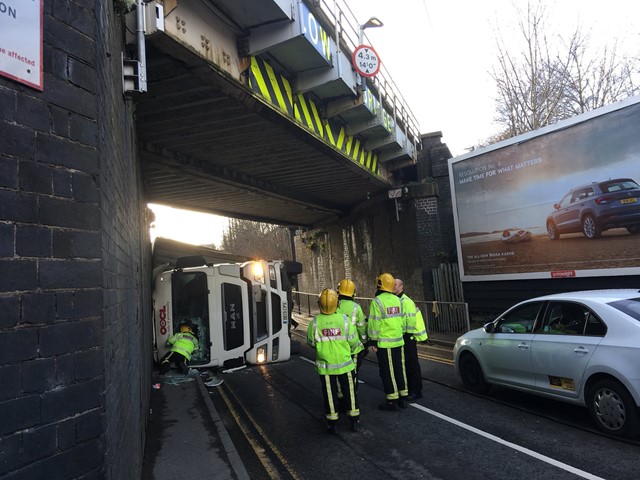 Erdington bridge strike - picture courtesy of West Midlands Fire Service