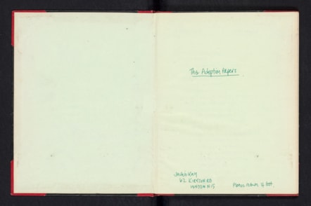 Title page of the notebook which became the 'Adoption Papers'