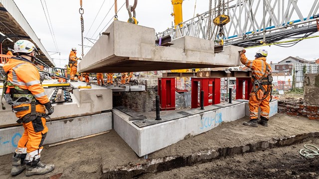 Time-lapse shows Warrington Bank Quay Easter bridge lifts: Warrington-Bank-Quay-new-deck-lift-2