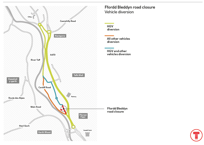 Ffordd Bleddyn road closure vehicle diversion-2