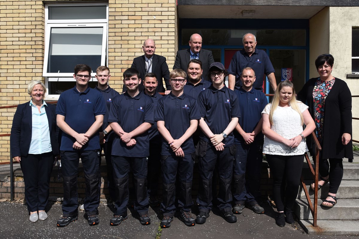 Cllr Whitham, Katie Kelly, Bob McCulloch and Derek Spence welcome new apprentices to HAS