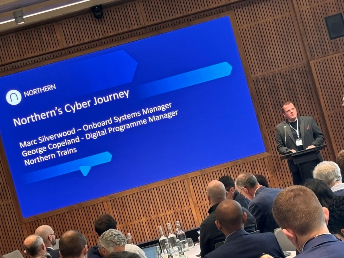 Image shows Marc Silverwood from Northern speaking at rail cyber resilience conference