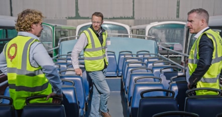 Joel Bradley, GM at York Pullman, Luke Charters MP, Gareth Davies, MD (Coaching) at First Bus