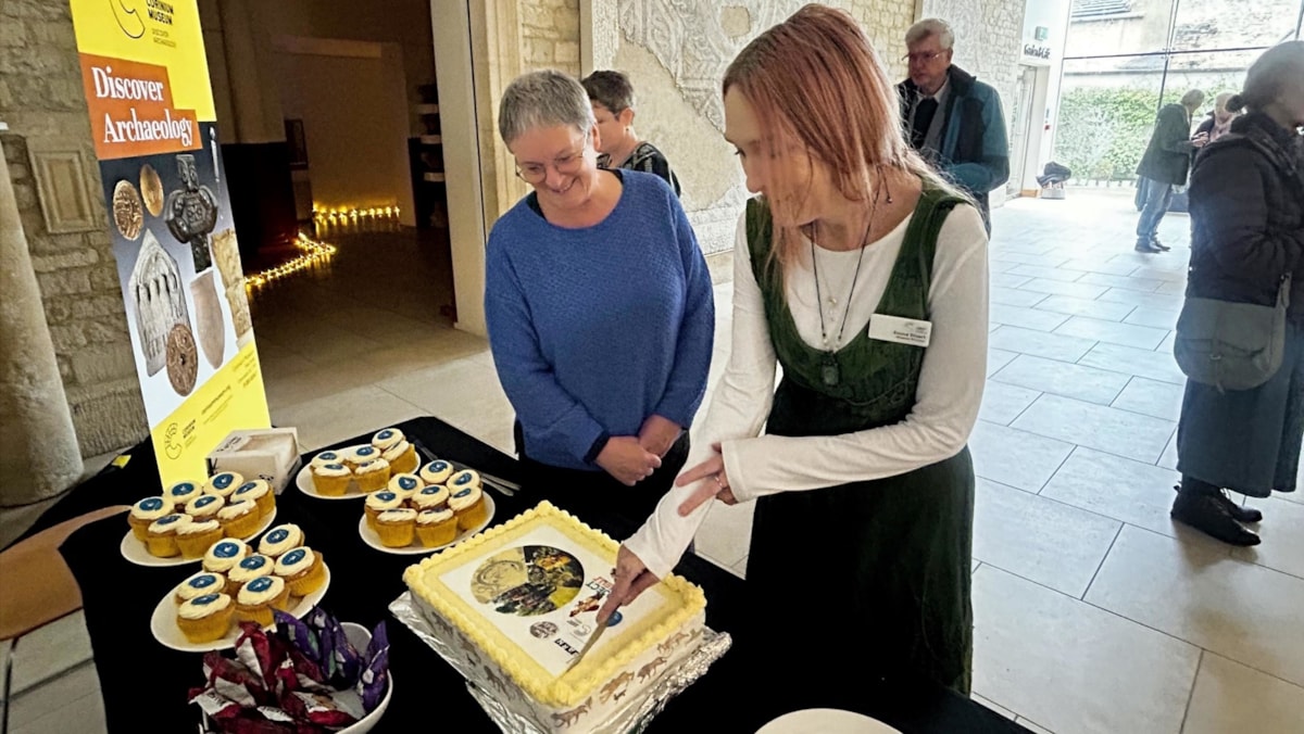 Corinium Museum Director Emma Stuart (right) with Anne Buffoni chair of Cirencester Archaeological and Historical Society (left)