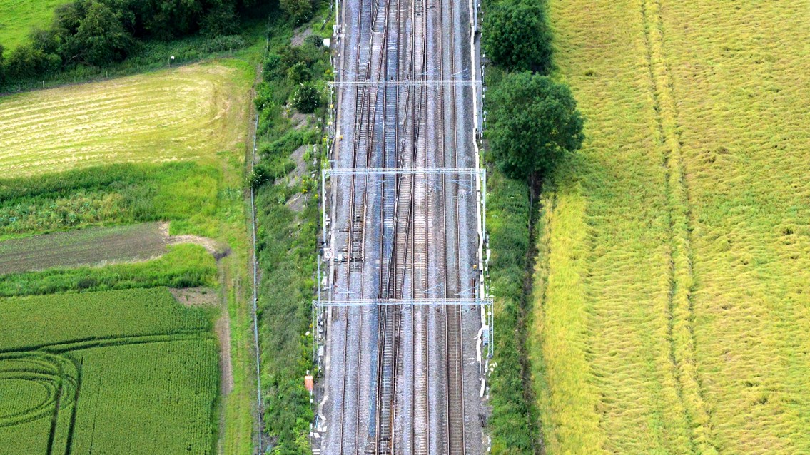 Railway track repairs divert trains on West Coast main line: Hanslope Junction aerial