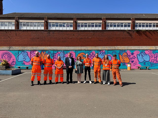 St Roch's Primary - Network Rail staff with headteacher: St Roch's Primary - Network Rail staff with headteacher