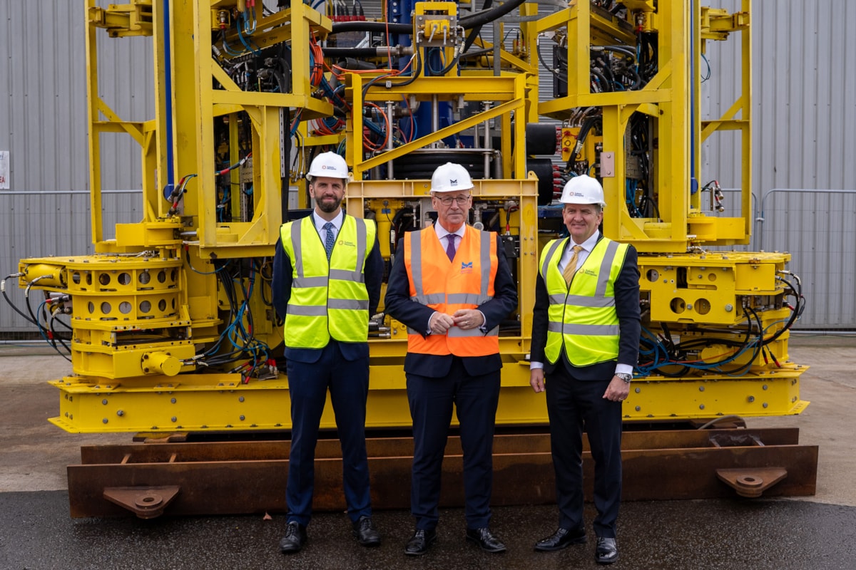 L-R - Reuben Aitken, SE, First Minister John Swinney, Derek Robertson, CEO at Subsea Micropiles