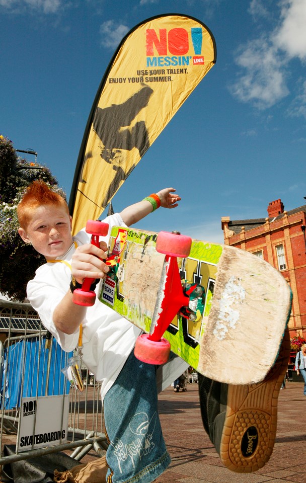 Skateboarding at No Messin'!: Young skateboarder at No Messin' Live! event in 2005